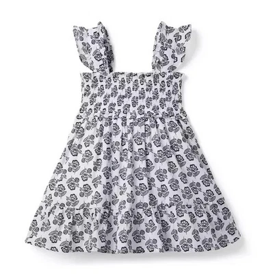 Janie and Jack The Emily Vestido de Sol Floral Bloques de Madera Blanco Negro Talla 7 Foto 1 de 4