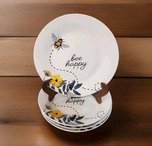 Royal Norfolk Bee Happy Luncheon Salad Plates 7.5" Yellow Bumble Bees Spring Bee - Picture 1 of 4
