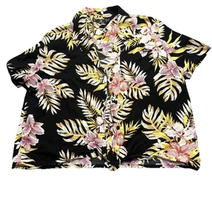 Volcom Womens Cropped Tropical Floral Shirt Black Size Large - Picture 1 of 2