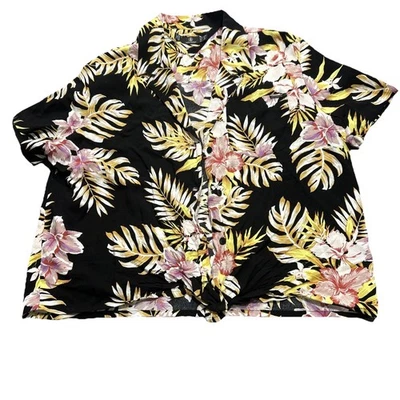 Volcom Womens Cropped Tropical Floral Shirt Black Size Large - Image 1 of 2