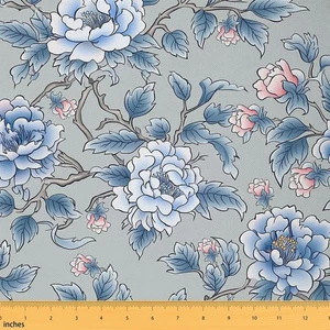 Aquarell Blumen Stoff Meterware Skizze blau rosa blühend Blumendeko... - Bild 1 von 6