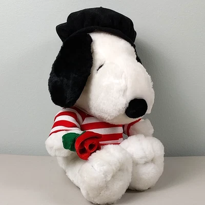 Hallmark Snoopy Beret Rose 12" Plush Stuffed Animal Toy Peanuts Valentine's Day - Image 1 of 4