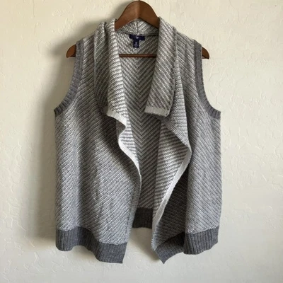 Gap Cardigan Sweater Womens Medium Gray White Knit Sleeveless Draped Waterfall - Image 1 of 4