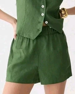 Juego de 2 puntos Sur J. Pantalones Cortos Elásticos Crew Mujer S ROSA Verde Lino Algodón 3" - Imagen 1 de 13