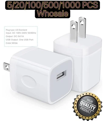 Lot 10-1000 USB 1A Power Adapter AC Home Wall Charger US Plug FOR iPhone 5 6 7 8 - Image 1 of 4