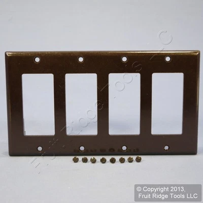 Leviton 80412 Brown 4-Gang 4-Decora GFCI GFI Plastic Standard Wallplate Cover - Image 1 of 4