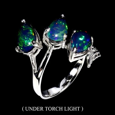 Anillo de plata de ley 925 pera ópalo negro 9x6 mm piedras preciosas naturales joyería tamaño 7 Foto 1 de 4