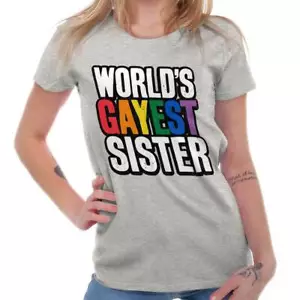 Gayest Sister Rainbow Gay Pride LGBTQ Gift Womens Top Junior Graphic Tee - Picture 1 of 8