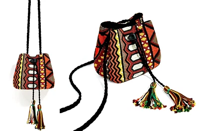 ZARA BAG HANDMADE BOHO BEADED BUCKET BAG DRAWSTRING ETHNIC WITH TASSEL NEW - Image 1 of 4