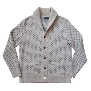 J Crew Cardigan Sweater Mens L Gray Button Up Lambs Wool Birdseye Shawl Collar - Picture 1 of 17