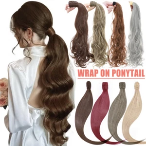Clip in Pferdeschwanz Zopf Haarverlängerung Wrap on Haarteil Extensions wie Echt - Bild 1 von 61