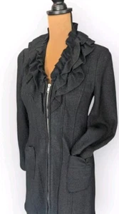 Gothic Ruffle Wool Blend Jacket Long Line Zip Up Pockets Whimsygoth Steampunk - Picture 1 of 11