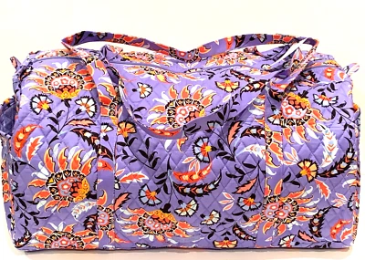 Vera Bradley Quilted Large Travel Duffel Gym Weekend Floral Purple Mural Garden
