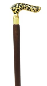 Antique Vintage Brass Victorian Designer Handle Wooden Style Walking Stick Cane - Picture 1 of 8