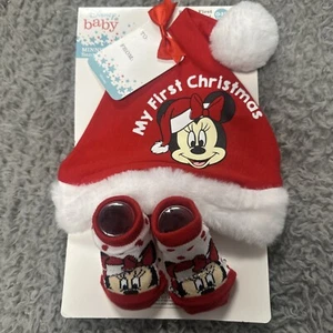 Disney Baby MY FIRST CHRISTMAS Mickey Santa Hat & Santa Socks NiP - Picture 1 of 4