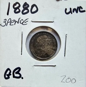 1880 Great Britain Three 3 Pence Sterling Silver Key Date - Queen Victoria - Picture 1 of 5