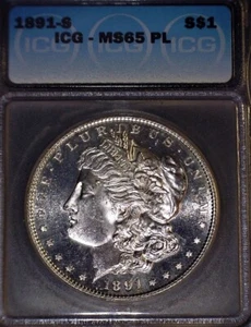 1891-S Morgan Silver Dollar  ICG - MS65 PL, Knock Out !! - Picture 1 of 2