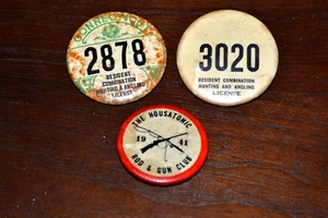 VINTAGE PIN KNOPF (3) SET 1939 CONNECTICUT ANGELN JAGD ANGELN LIZENZ SELTEN - Bild 1 von 6