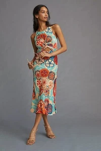 Vestido Anthropologie Bias Midi Recortado Sin Mangas Condiciones Aplicar Floral Talla L NUEVO - Imagen 1 de 6
