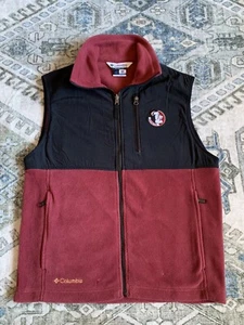 FSU Seminoles Zip Fleece Vest Mens Medium Columbia Black Garnet Florida State - Picture 1 of 11