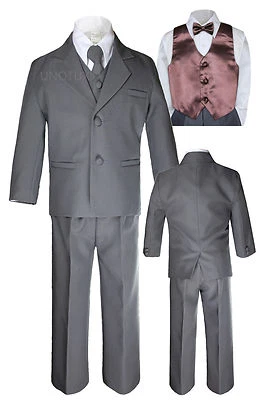7 piezas Niño Adolescente Niño Formal Boda Fiesta Gris Oscuro Trajes Color Chaleco Pajarita 5-20 Foto 1 de 4