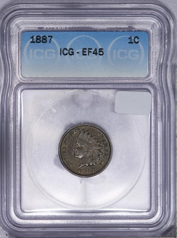 1887 Indian Cent ICG EF45 XF45 Cover