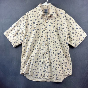 Cambridge Classics Linen Blend Shirt Mens Large VTG Cream Blue Vacation Hawaiian - Picture 1 of 15