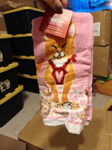 WN14-Celebrate Together Valentine's Whimsical Cats 2 Pack Terry Kitchen Towels - Picture 1 of 2