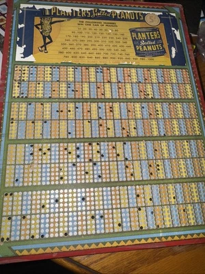 1920's Planter's Cocktail  Peanuts  Punchboard  Punched Assorted Holes,Worn - Image 1 of 2