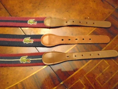 Lot of three 38 vintage izod lacoste canvas leather brass belts navy burgundy!!! - Image 1 of 4