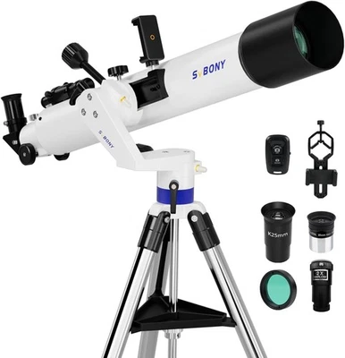 90mm Refractor Telescope 800mm AZ Mount PL10 K25 Barlow Moon Filter - Image 1 of 4