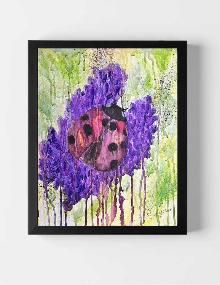 GUAJARDO Original Goteo Lucky Ladybug en Flor 14X17 Bellas Artes Papel Firmado Arte Foto 1 de 4
