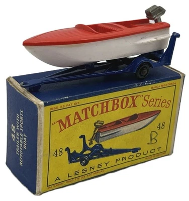 ORIGINAL VINTAGE MATCHBOX SERIES LESNEY TRAILER REMOVABLE SPORTS BOAT 1964 48 - Image 1 of 4