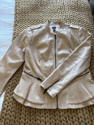 G.I.L.I. Chaqueta de cuero frontal con cremallera con detalle de costura-QVC A272883/tiza/talla 12 Foto 1 de 4