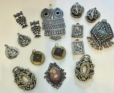 Lote De 15 Colgantes Culo Artesanía Joyería Fabricación Búho Medallón Mona Lisa Lg. Dijes Foto 1 de 4