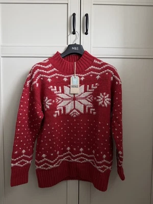 FAT FACE WOMEN SNOWFLAKE CHRISTMAS JUMPER WINTER WOOL RED UK 12 / EUR 40 - Image 1 of 4