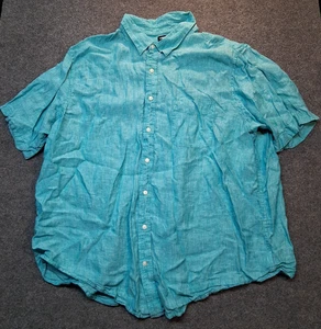 lands end button up shirt mens 3XLT traditional fit 100% linen blue - Picture 1 of 6