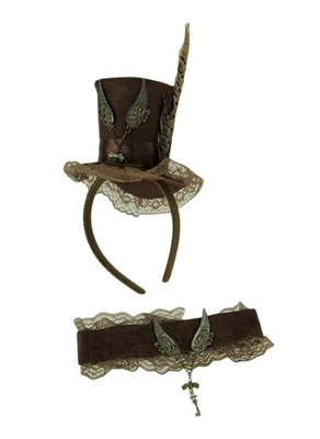 Scratch & Dent Steampunk Key and Wings Mini Top Hat and Choker Costume Set - Image 1 of 4