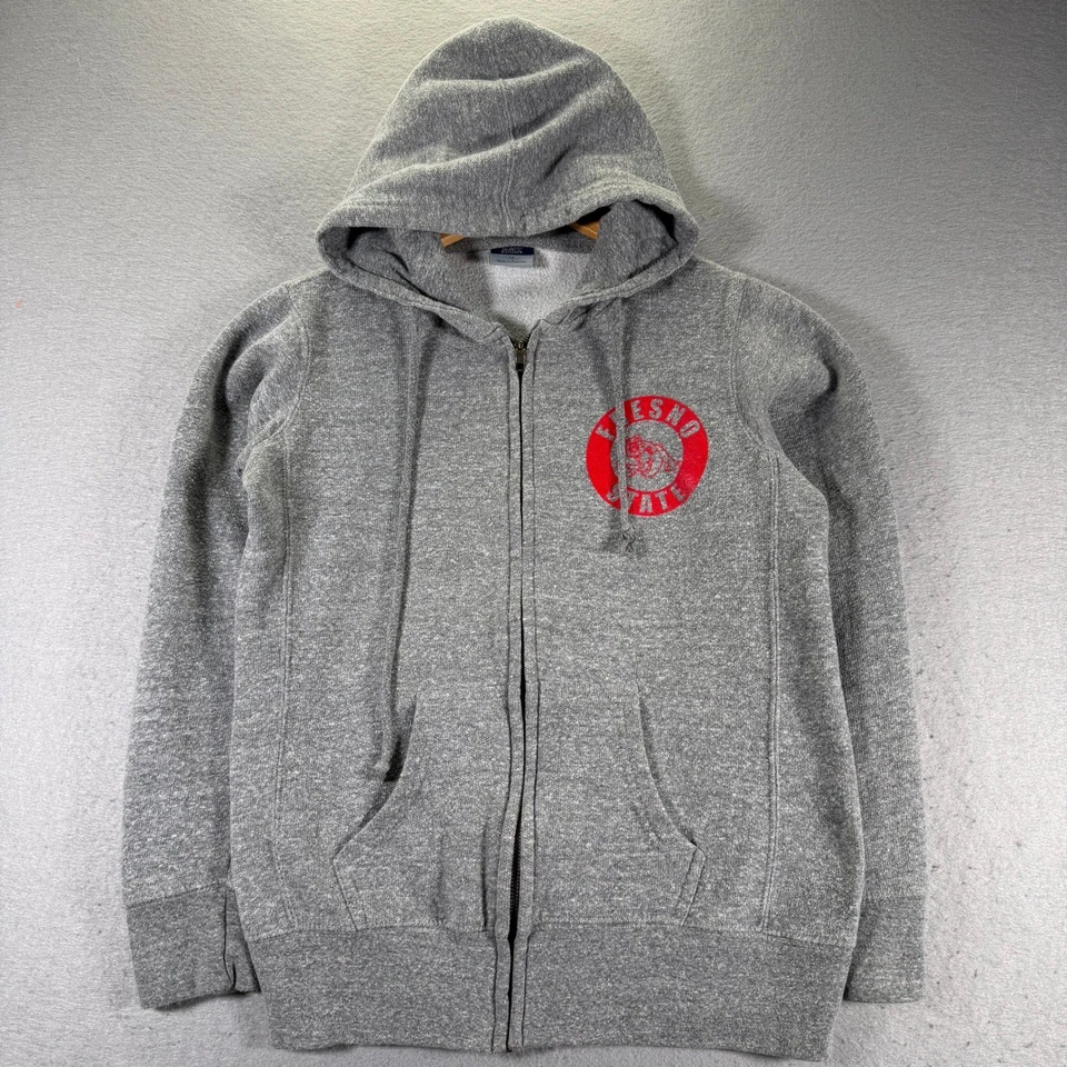 Moletom com capuz Fresno State zíper completo feminino cinza médio vermelho logotipo MV Sport - Imagem 1 de 4