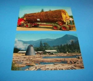 Oregon Sawmill & Log Pond / Giant Fir Log Vintage Postcards ( 2 ) - Picture 1 of 2