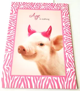 Grußkarte Schwein in rosa Teufelshhörnern Alter ist nichts Einstellung ist alles - Bild 1 von 3