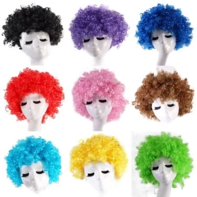 Afro Clown Hair Football Fan Curly Wig Costume Cosplay Halloween Disco Kid/Adult