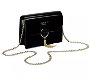 Jimmy Choo Black Shiny Clutch Crossbody Evening Sholder Bag Purse NEW - Picture 1 of 2