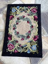 Beautiful Floral Vintage HandHooked Wool Rug, 36.5” X 24” Roses &Morning Glories
