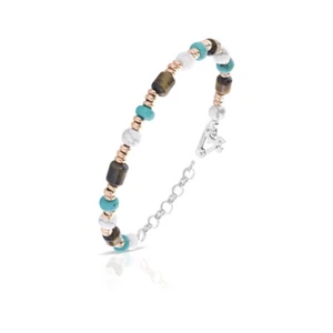 Pulsera Hombre de Plata 925% con Acabado Vino Rosado, Ojo de Tigre, Pasta De T - Imagen 1 de 1