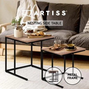 Artiss Nesting Coffee Table Sef of 2 Walnut Brok - Picture 1 of 10