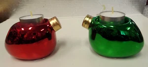 CHRISTMAS ORNAMENT TEA LIGHT HOLDER-SHAPED LIKE AN ORNAMENT RED OR GREEN - Picture 1 of 2