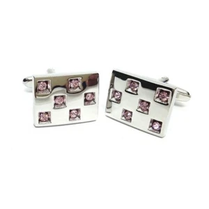 Simulated Round Tourmaline Rectangle Shape Cufflinks For Men In 10K White Gold - Picture 1 of 3