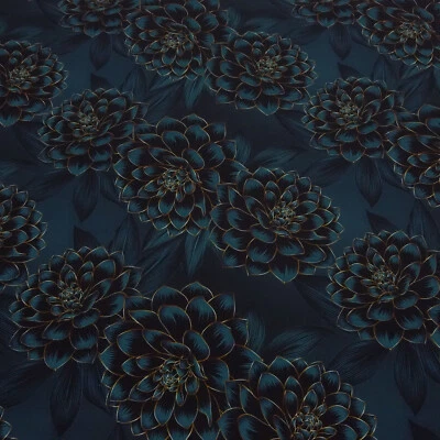 Stoff Baumwolle Jersey Blumen Blüten Madita petrol-blau bunt Kleiderstoff - Bild 1 von 4