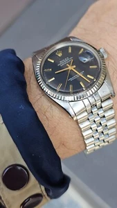 VINTAGE ROLEX DATEJUST 1601 BLACK DIAL MEN'S AUTOMATIC WATCH 1971 - Picture 1 of 24